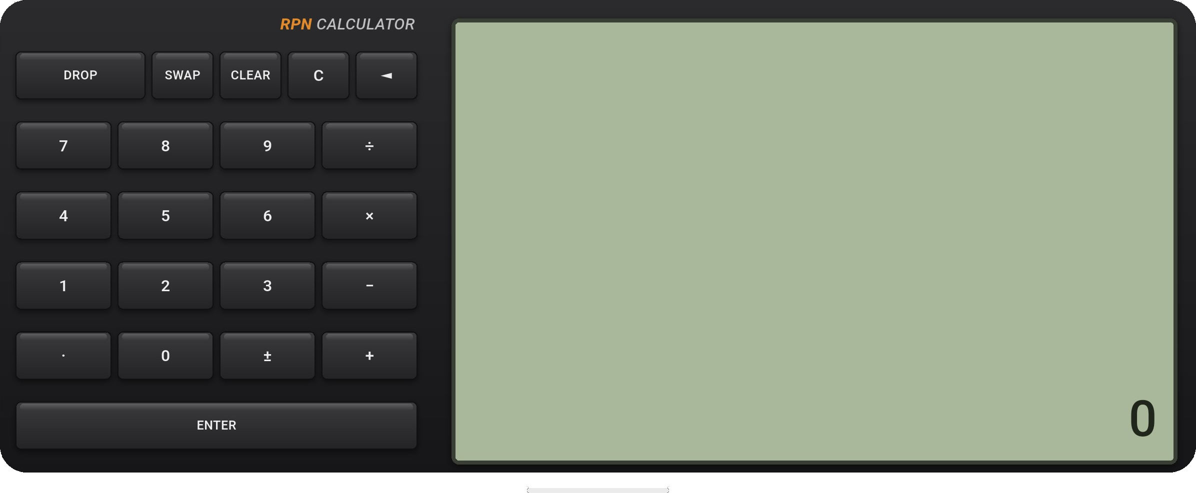 Capture d'écran de la Calculatrice RPN (paysage)